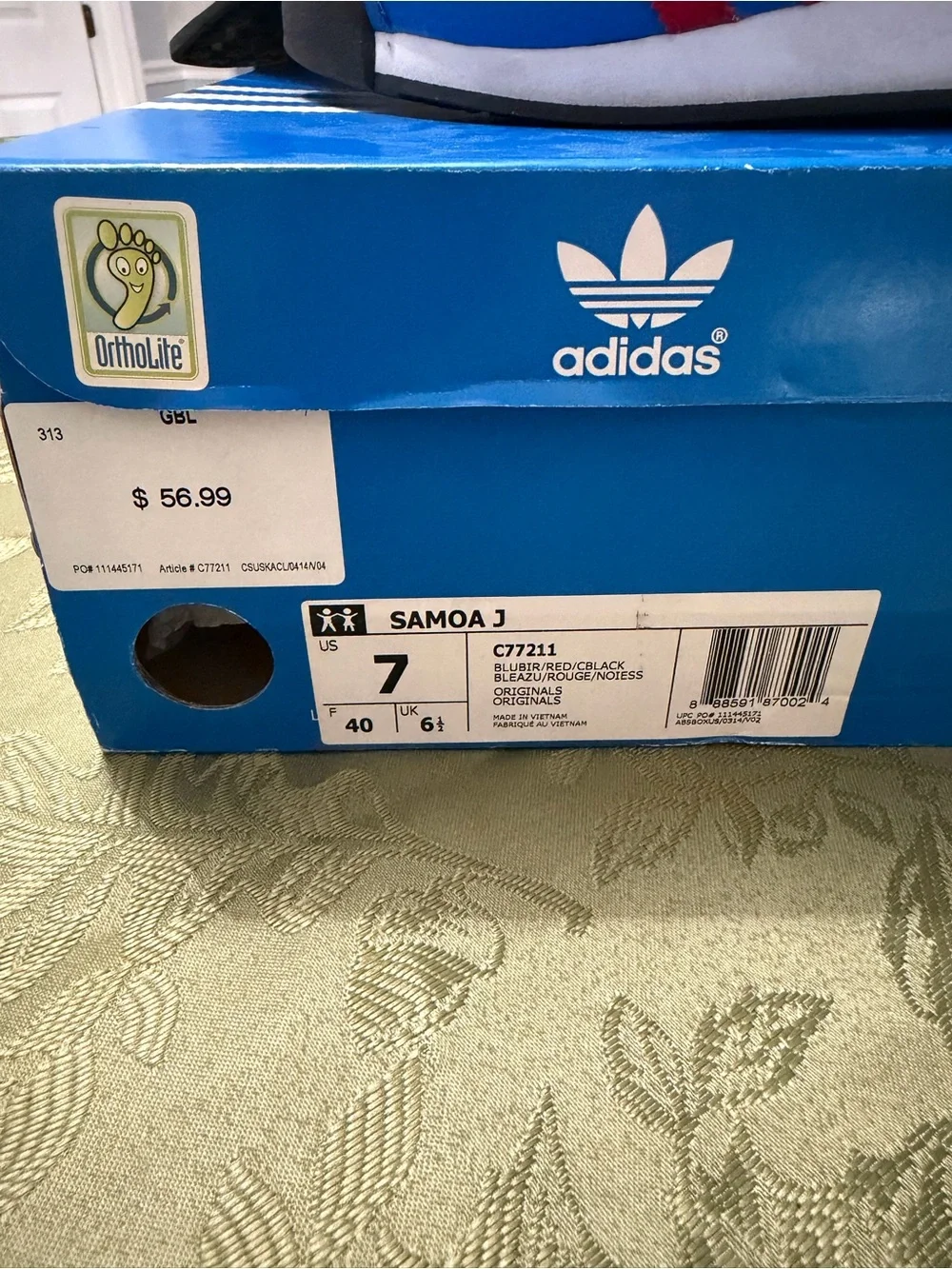 Big Kids Adidas Samoa Blue Sneakers with Red Stripes